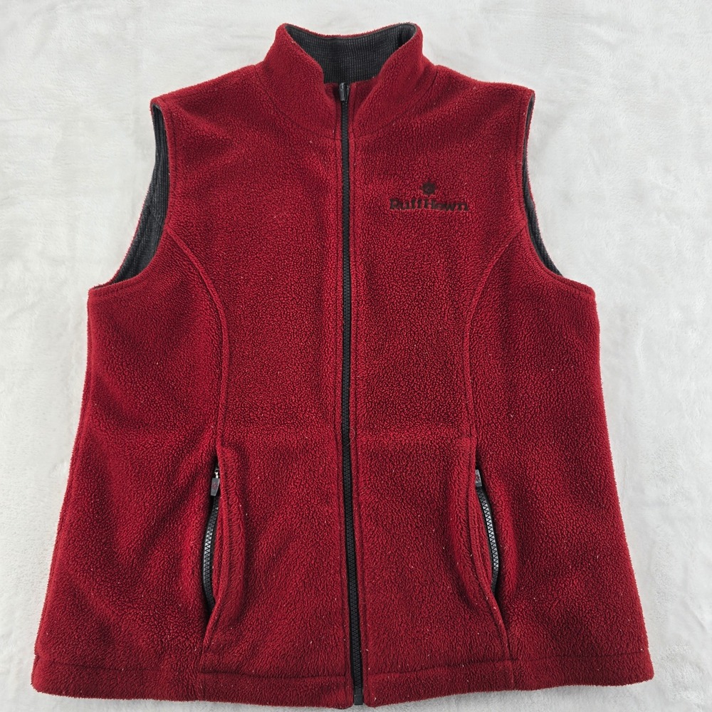 RuffHewn Fleece Vest Womens Medium‎ Full Zip Burgundy Red Waffle Lined Pocket